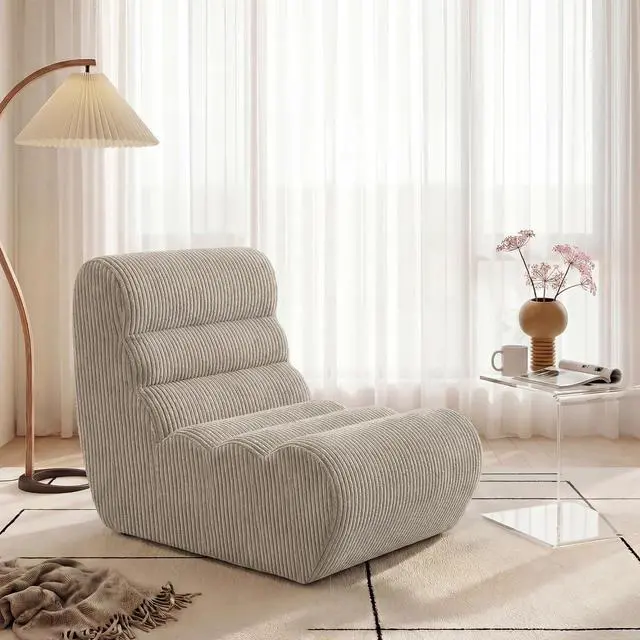 Alt view image 2 of 7 - Bean Bag Chairs for Adults, Chaise Lounge Chair Indoor with Memory Foam, Cozy Reading Chair with Convenient Movable Handle for Living Room, Apartment, Home Theater (Light Brown)