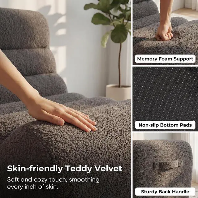 Alt view image 7 of 7 - Bean Bag Chairs for Adults, Chaise Lounge Chair Indoor with Memory Foam, Cozy Reading Chair with Convenient Movable Handle for Living Room, Apartment, Home Theater (Grey)