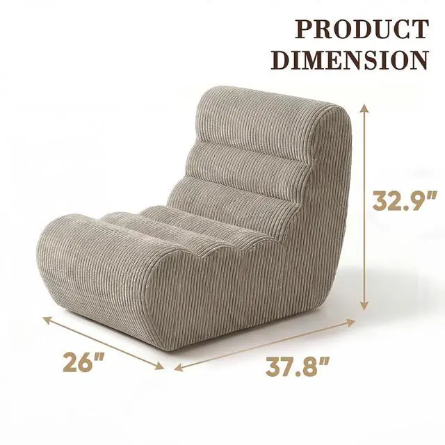 Alt view image 3 of 7 - Bean Bag Chairs for Adults, Chaise Lounge Chair Indoor with Memory Foam, Cozy Reading Chair with Convenient Movable Handle for Living Room, Apartment, Home Theater (Light Brown)