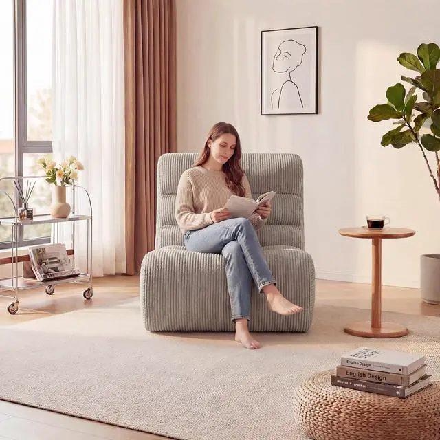 Alt view image 5 of 7 - Bean Bag Chairs for Adults, Chaise Lounge Chair Indoor with Memory Foam, Cozy Reading Chair with Convenient Movable Handle for Living Room, Apartment, Home Theater (Light Brown)