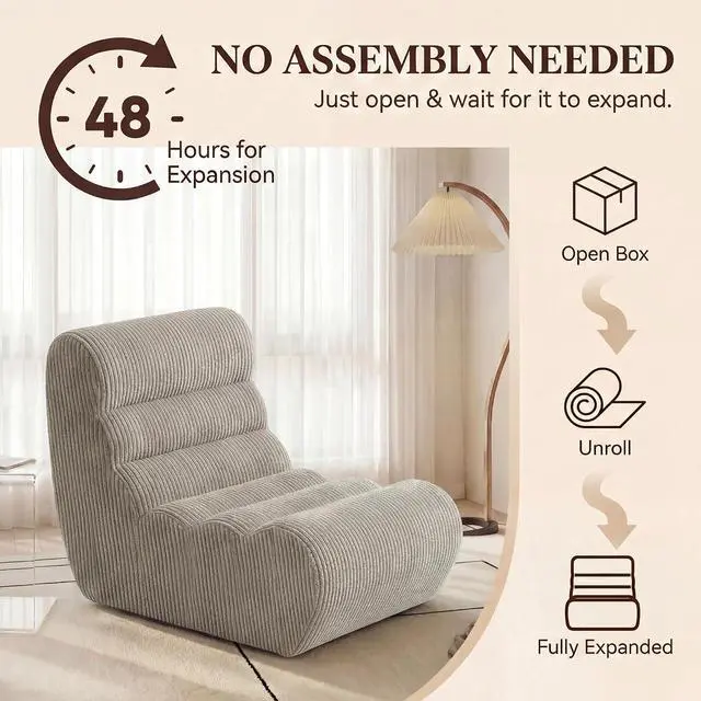 Alt view image 6 of 7 - Bean Bag Chairs for Adults, Chaise Lounge Chair Indoor with Memory Foam, Cozy Reading Chair with Convenient Movable Handle for Living Room, Apartment, Home Theater (Light Brown)