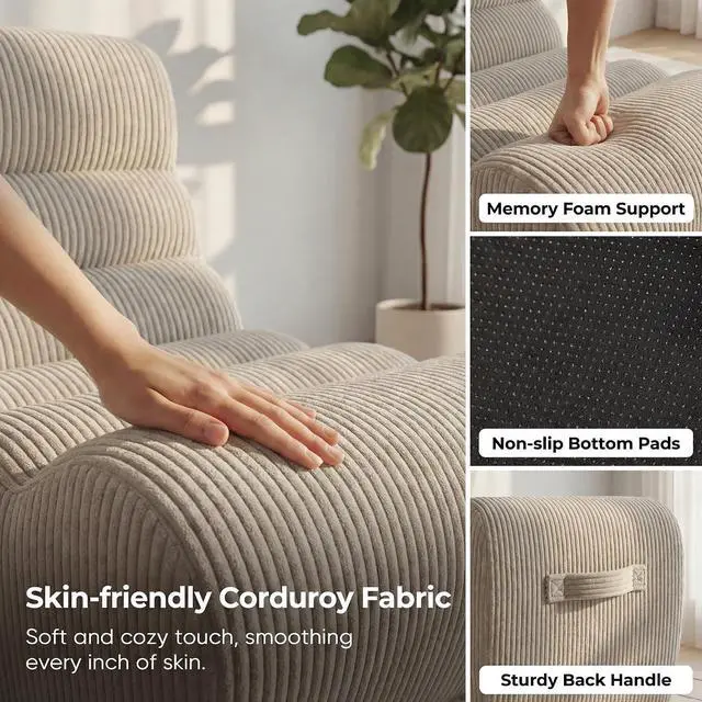 Alt view image 7 of 7 - Bean Bag Chairs for Adults, Chaise Lounge Chair Indoor with Memory Foam, Cozy Reading Chair with Convenient Movable Handle for Living Room, Apartment, Home Theater (Light Brown)