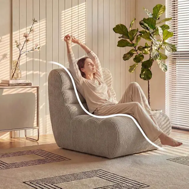 Alt view image 4 of 7 - Bean Bag Chairs for Adults, Chaise Lounge Chair Indoor with Memory Foam, Cozy Reading Chair with Convenient Movable Handle for Living Room, Apartment, Home Theater (Light Brown)