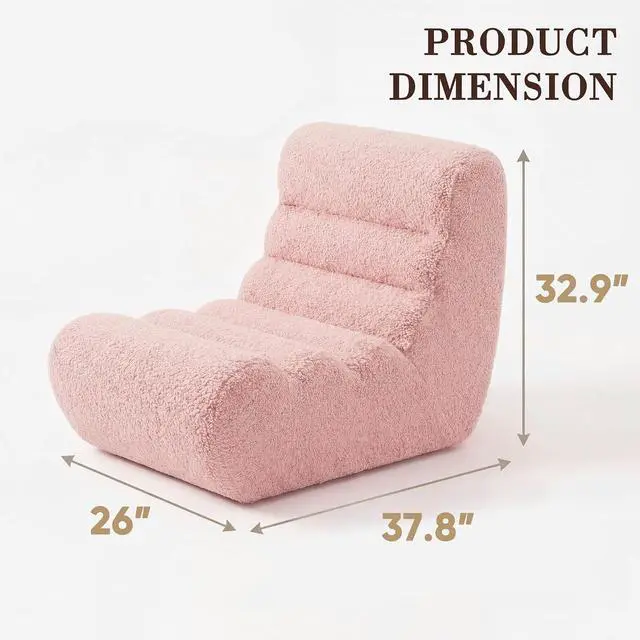 Alt view image 3 of 7 - Bean Bag Chairs for Adults, Chaise Lounge Chair Indoor with Memory Foam, Cozy Reading Chair with Convenient Movable Handle for Living Room, Apartment, Home Theater (Pink)