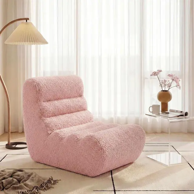 Alt view image 2 of 7 - Bean Bag Chairs for Adults, Chaise Lounge Chair Indoor with Memory Foam, Cozy Reading Chair with Convenient Movable Handle for Living Room, Apartment, Home Theater (Pink)