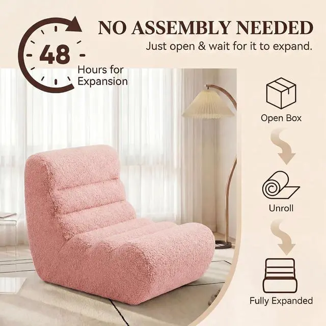 Alt view image 6 of 7 - Bean Bag Chairs for Adults, Chaise Lounge Chair Indoor with Memory Foam, Cozy Reading Chair with Convenient Movable Handle for Living Room, Apartment, Home Theater (Pink)