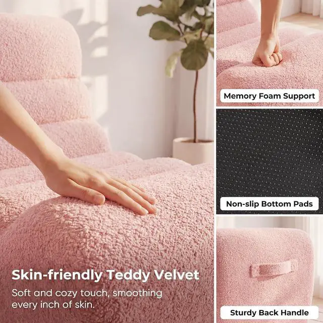 Alt view image 7 of 7 - Bean Bag Chairs for Adults, Chaise Lounge Chair Indoor with Memory Foam, Cozy Reading Chair with Convenient Movable Handle for Living Room, Apartment, Home Theater (Pink)