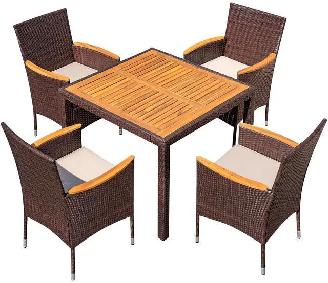 Main image of 5 PCS Patio Table and Chairs Sets Small Outdoor Dining Set for 4 (Brown)