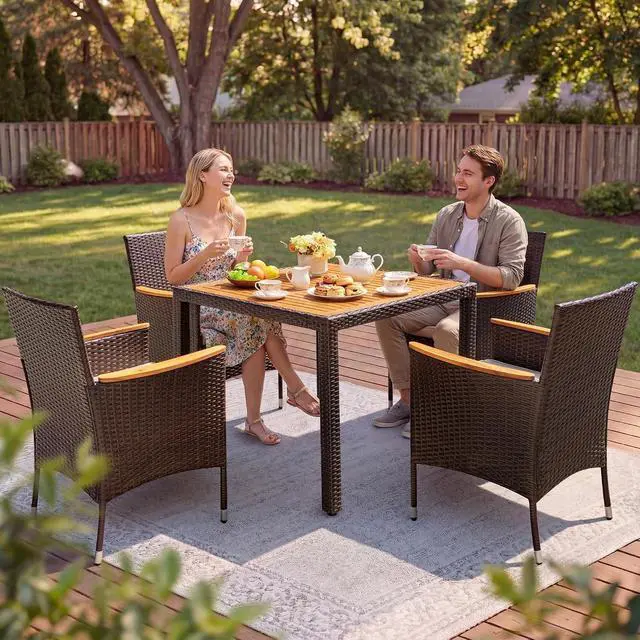 Alt view image 3 of 7 - 5 PCS Patio Table and Chairs Sets Small Outdoor Dining Set for 4 (Brown)