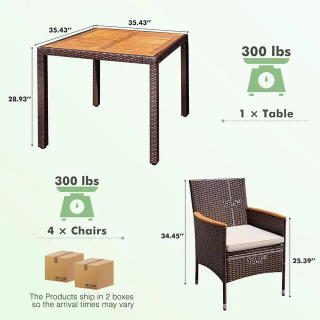 Alt view image 6 of 7 - 5 PCS Patio Table and Chairs Sets Small Outdoor Dining Set for 4 (Brown)