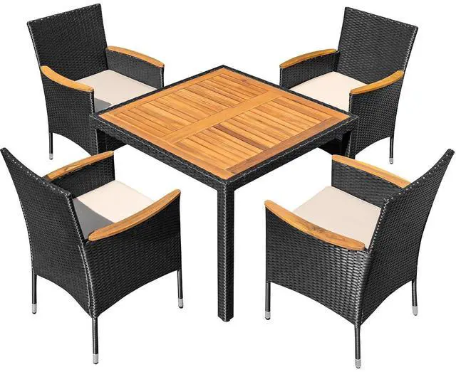 Main image of 5 PCS Patio Table and Chairs Sets Small Outdoor Dining Set for 4 (Black)