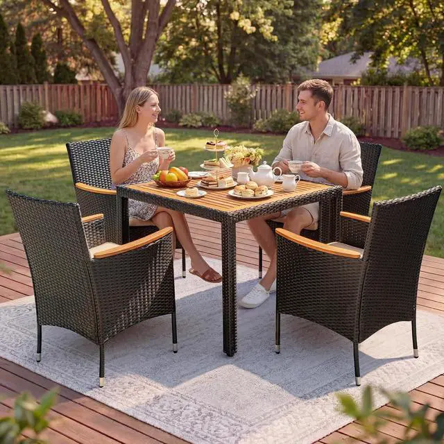 Alt view image 3 of 7 - 5 PCS Patio Table and Chairs Sets Small Outdoor Dining Set for 4 (Black)