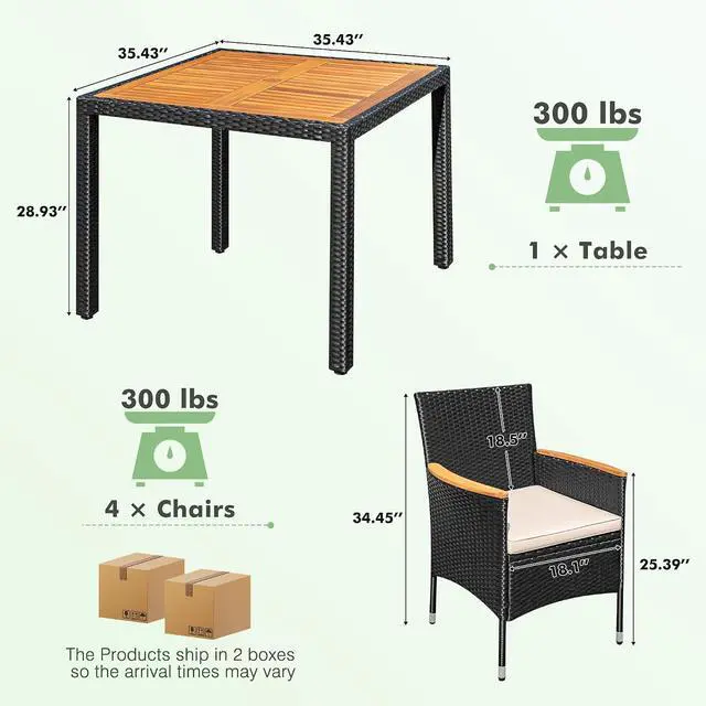 Alt view image 6 of 7 - 5 PCS Patio Table and Chairs Sets Small Outdoor Dining Set for 4 (Black)