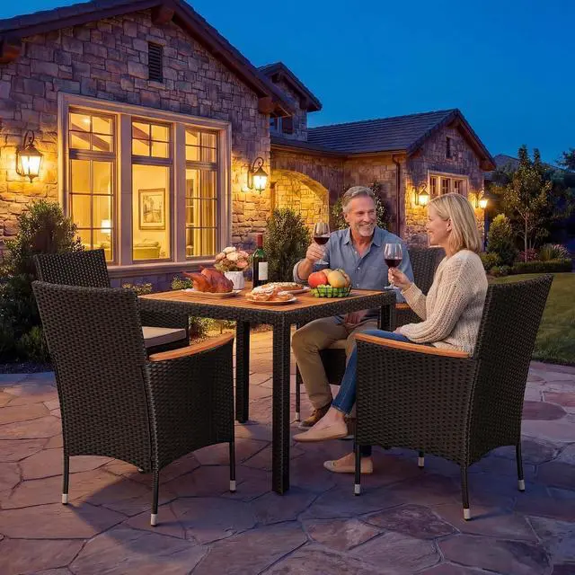 Alt view image 7 of 7 - 5 PCS Patio Table and Chairs Sets Small Outdoor Dining Set for 4 (Black)