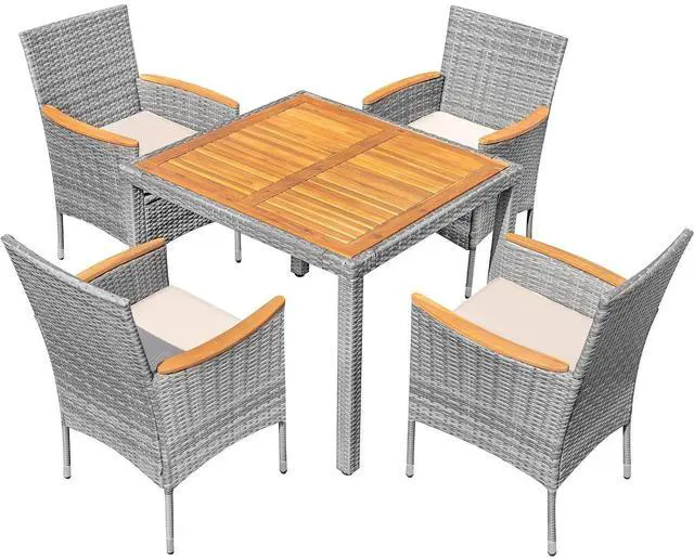 Main image of 5 PCS Patio Table and Chairs Sets Small Outdoor Dining Set for 4 (Gray)