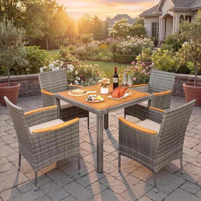 Alt view image 2 of 7 - 5 PCS Patio Table and Chairs Sets Small Outdoor Dining Set for 4 (Gray)