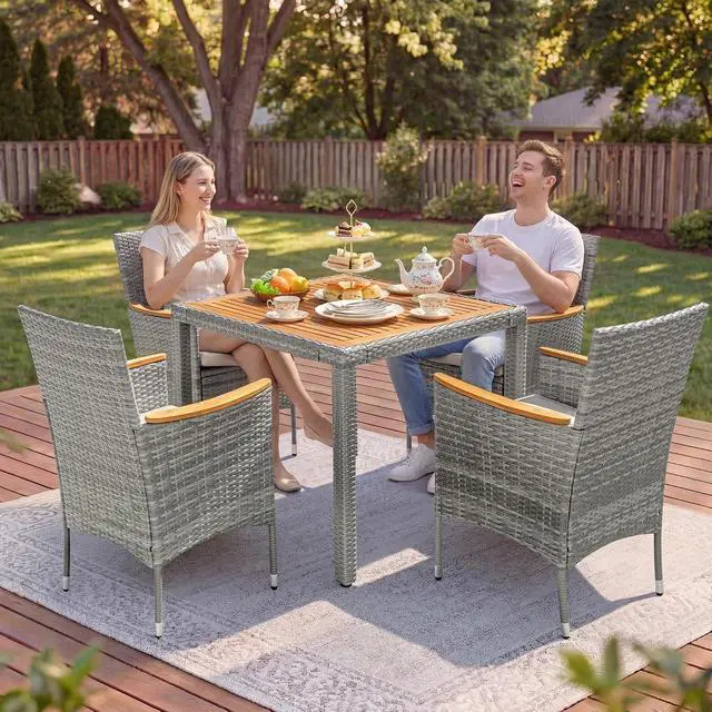 Alt view image 3 of 7 - 5 PCS Patio Table and Chairs Sets Small Outdoor Dining Set for 4 (Gray)
