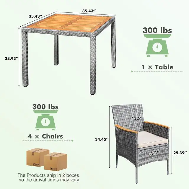 Alt view image 6 of 7 - 5 PCS Patio Table and Chairs Sets Small Outdoor Dining Set for 4 (Gray)