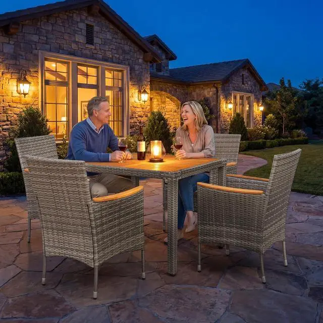 Alt view image 7 of 7 - 5 PCS Patio Table and Chairs Sets Small Outdoor Dining Set for 4 (Gray)