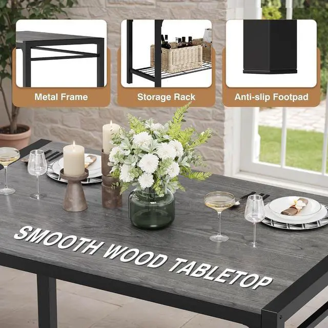 Alt view image 3 of 7 - Dining Table Set for 4, Modern Kitchen Table Bench and Chairs Rectangular Dining Room Table Set with Storage Bench for Small Space, Apartment, Restaurant (Grey)