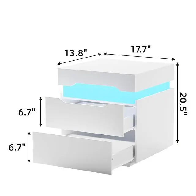 Alt view image 2 of 7 - Nightstand with Charging Station, End Table with 2 Drawer Storage Cabinet, Bedside Table with Sliding Top for Bedroom and Living Room (White)