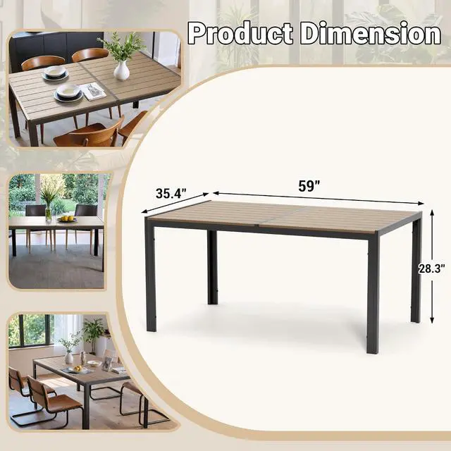 Alt view image 3 of 7 - Dining Table Wood Tabletop Dining Table for 6 Rectangular Kitchen Table with Metal Legs for Living Room, Dining Room, 59 * 35.4 * 28.3 inch