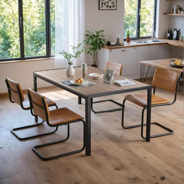 Alt view image 2 of 7 - Dining Table Wood Tabletop Dining Table for 6 Rectangular Kitchen Table with Metal Legs for Living Room, Dining Room, 59 * 35.4 * 28.3 inch