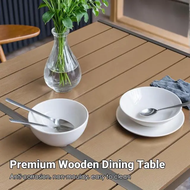 Alt view image 4 of 7 - Dining Table Wood Tabletop Dining Table for 6 Rectangular Kitchen Table with Metal Legs for Living Room, Dining Room, 59 * 35.4 * 28.3 inch