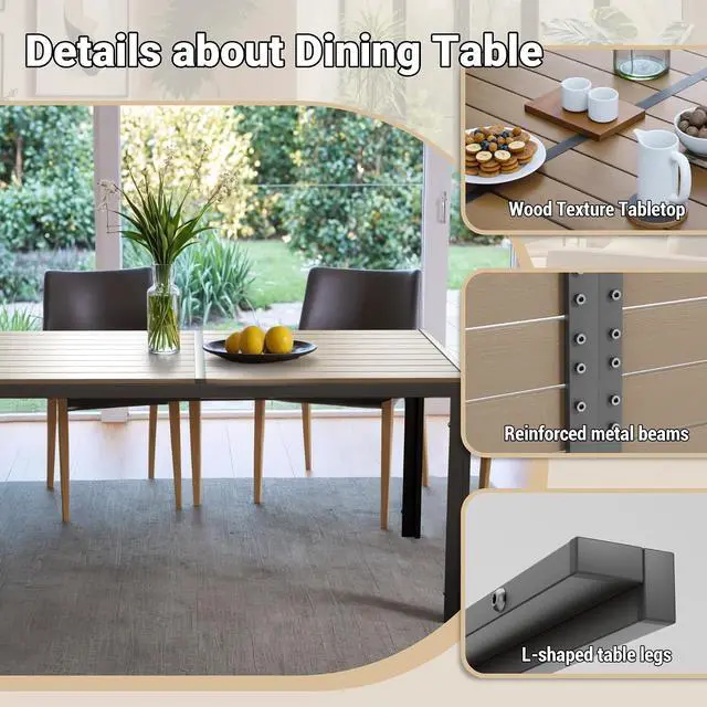 Alt view image 6 of 7 - Dining Table Wood Tabletop Dining Table for 6 Rectangular Kitchen Table with Metal Legs for Living Room, Dining Room, 59 * 35.4 * 28.3 inch