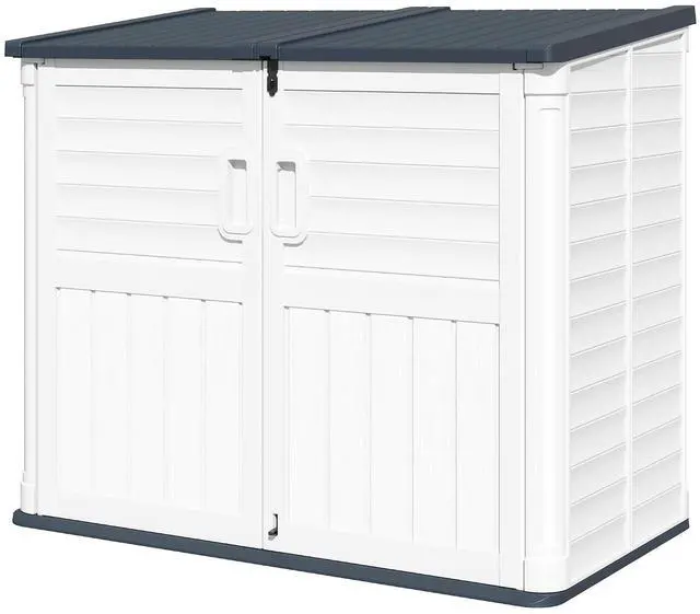 Main image of 35 Cu. Ft. Resin Storage Shed Outdoor, Large Capacity Storage Box for Garbage Cans with Hooks, Garden Tools, Patio Decorations, Weather-Resistant, Lockable (Beige)