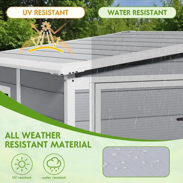 Alt view image 3 of 7 - 5 x 4 FT Outdoor Storage Shed, Garden Resin Shed with Floor & Windows, Plastic Tool Shed with Lockable Door for Backyard Patio Lawn Pool, Light Gray