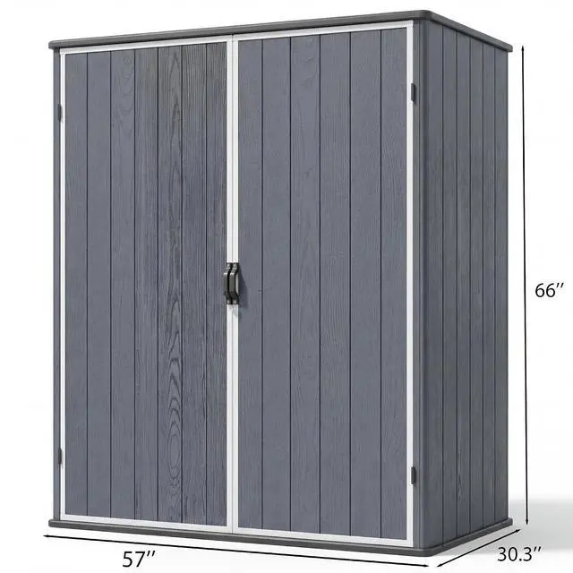 Alt view image 2 of 6 - 5 x 3 FT Outdoor Storage Shed, Garden Resin Storage Cabinet with Floor, Plastic Waterproof Vertical Tool Shed for Backyard Patio Lawn Pool, Dark Gray