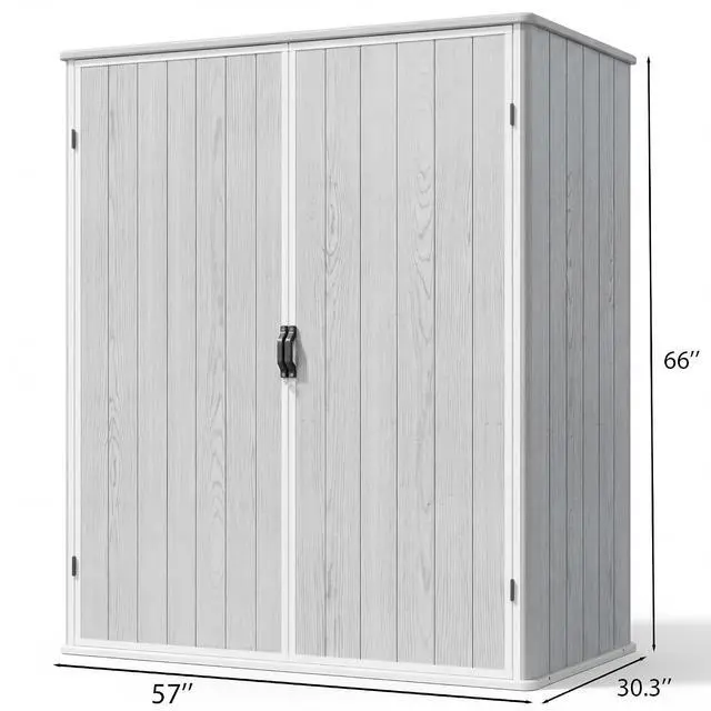 Alt view image 2 of 6 - 5 x 3 FT Outdoor Storage Shed, Garden Resin Storage Cabinet with Floor, Plastic Waterproof Vertical Tool Shed for Backyard Patio Lawn Pool, Light Gray
