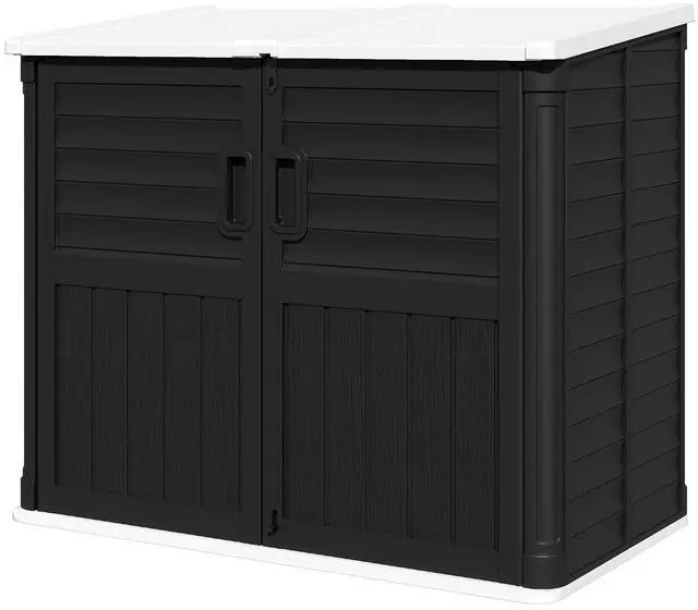 Main image of 35 Cu. Ft. Resin Storage Shed Outdoor, Large Capacity Storage Box for Garbage Cans with Hooks, Garden Tools, Patio Decorations, Weather-Resistant, Lockable (Black)