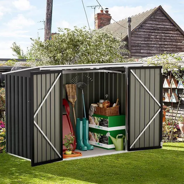 Main image of 5.8 x 3.3 FT Storage Shed Outdoor Metal Trash Can Shed with Hydraulic Gas Rod Lockable Garden Tool Shed for Backyard, Lawn, Roadside