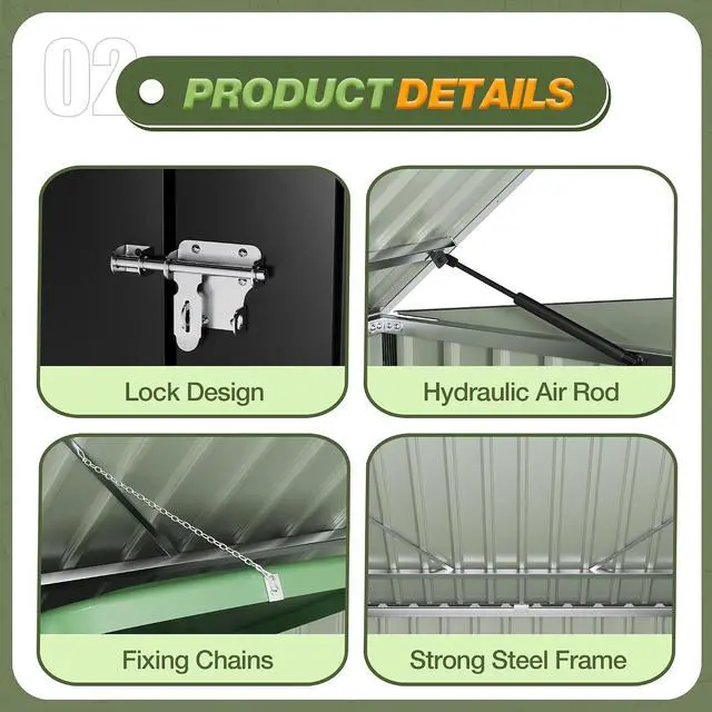 Alt view image 3 of 7 - 5.8 x 3.3 FT Storage Shed Outdoor Metal Trash Can Shed with Hydraulic Gas Rod Lockable Garden Tool Shed for Backyard, Lawn, Roadside