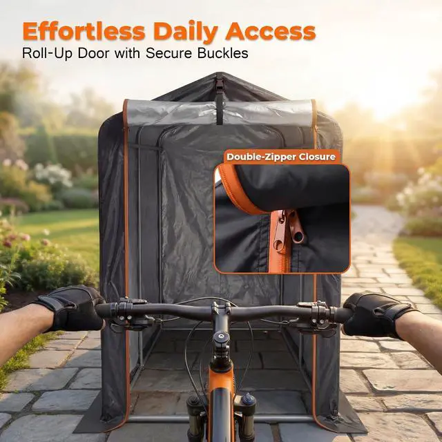 Alt view image 6 of 6 - Bike Tent Outdoor Storage Shed, Sliver Coated 420D Oxford Fabric 4000PU (Black, 3 W x 6 D x 5 H)