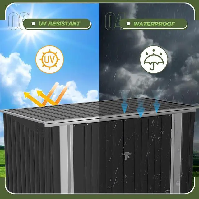 Alt view image 5 of 7 - 5.8 x 3.3 FT Storage Shed Outdoor Metal Trash Can Shed with Hydraulic Gas Rod Lockable Garden Tool Shed for Backyard, Lawn, Roadside