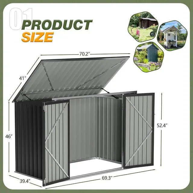 Alt view image 6 of 7 - 5.8 x 3.3 FT Storage Shed Outdoor Metal Trash Can Shed with Hydraulic Gas Rod Lockable Garden Tool Shed for Backyard, Lawn, Roadside