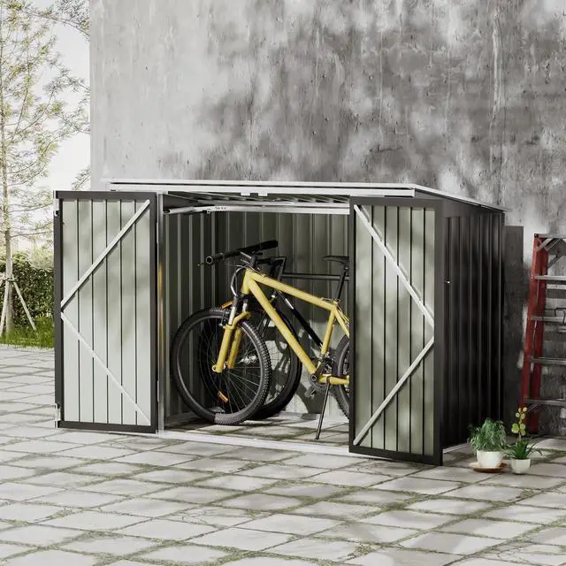 Alt view image 7 of 7 - 5.8 x 3.3 FT Storage Shed Outdoor Metal Trash Can Shed with Hydraulic Gas Rod Lockable Garden Tool Shed for Backyard, Lawn, Roadside