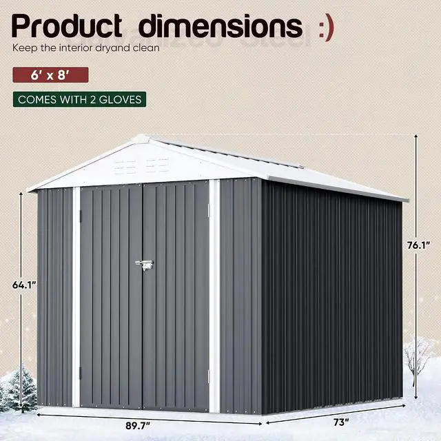 Alt view image 3 of 6 - 6 x 4 FT Shed Outdoor Storage Shed Metal Garden Shed with Lockable Door Outside Waterproof Tool Shed for Backyard, Patio, Lawn (Gray)