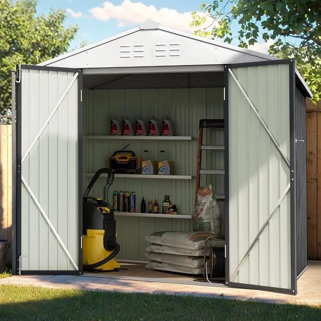 Alt view image 2 of 6 - 6 x 4 FT Shed Outdoor Storage Shed Metal Garden Shed with Lockable Door Outside Waterproof Tool Shed for Backyard, Patio, Lawn (Gray)