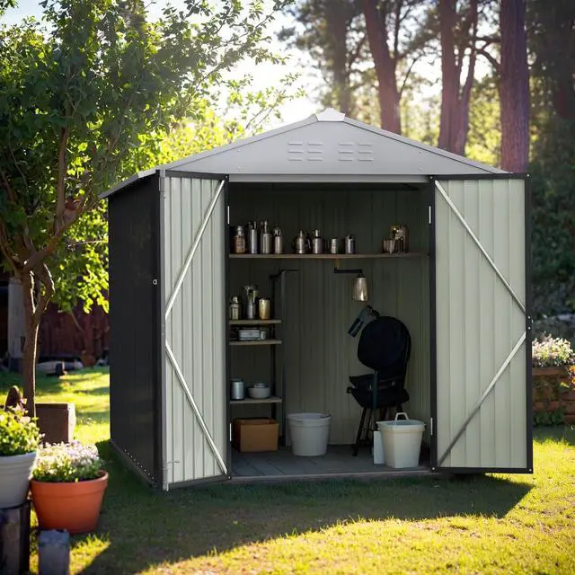 Alt view image 6 of 6 - 6 x 4 FT Shed Outdoor Storage Shed Metal Garden Shed with Lockable Door Outside Waterproof Tool Shed for Backyard, Patio, Lawn (Gray)