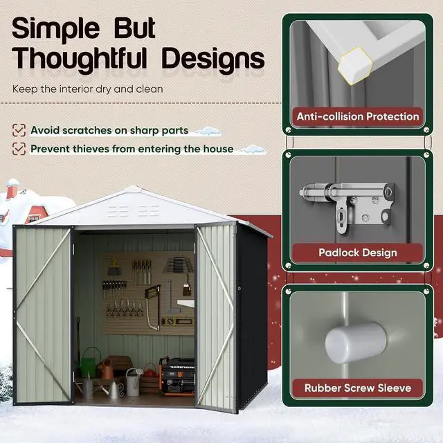 Alt view image 4 of 6 - 6 x 4 FT Shed Outdoor Storage Shed Metal Garden Shed with Lockable Door Outside Waterproof Tool Shed for Backyard, Patio, Lawn (Gray)