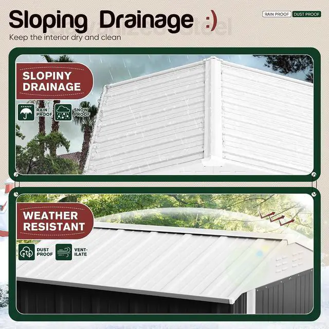 Alt view image 5 of 6 - 8 x 6 FT Shed Outdoor Storage Shed Metal Garden Shed with Lockable Door Outside Waterproof Tool Shed for Backyard, Patio, Lawn (Gray)