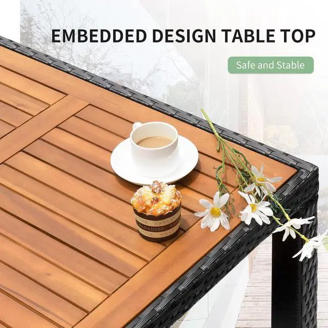 Alt view image 3 of 7 - 5 Piece Patio Dining Set Outdoor Acacia Wood Table and Chairs with Soft Cushions Wicker Patio Furniture for Deck, Backyard, Garden
