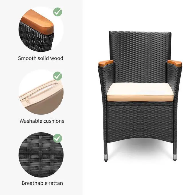 Alt view image 4 of 7 - 5 Piece Patio Dining Set Outdoor Acacia Wood Table and Chairs with Soft Cushions Wicker Patio Furniture for Deck, Backyard, Garden