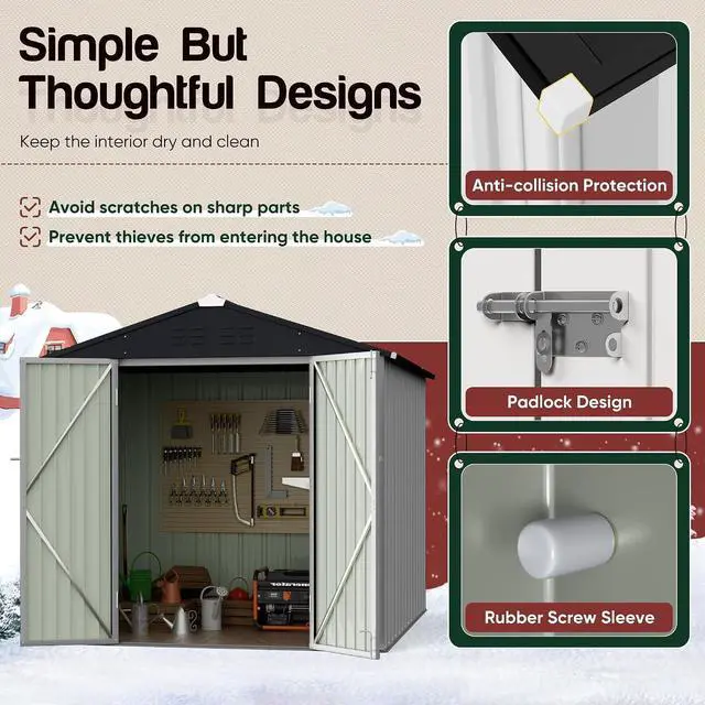 Alt view image 4 of 6 - 6 x 4 FT Shed Outdoor Storage Shed Metal Garden Shed with Lockable Door Outside Waterproof Tool Shed for Backyard, Patio, Lawn (White)