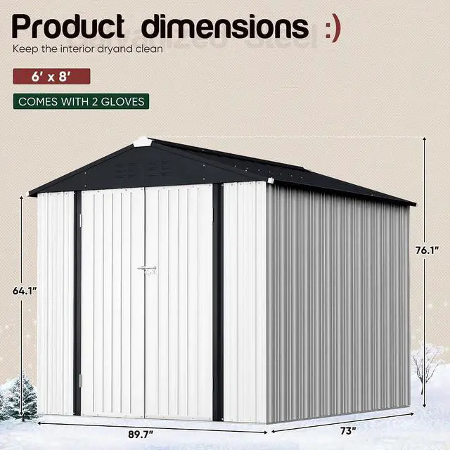 Alt view image 3 of 6 - 6 x 4 FT Shed Outdoor Storage Shed Metal Garden Shed with Lockable Door Outside Waterproof Tool Shed for Backyard, Patio, Lawn (White)