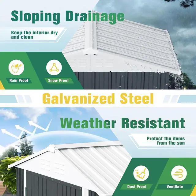 Alt view image 3 of 7 - 6x4 FT Storage Shed Waterproof Metal Garden Shed with Lockable Door Utility Tool Shed Outdoor Storage for Backyard, Patio and Lawn, Grey